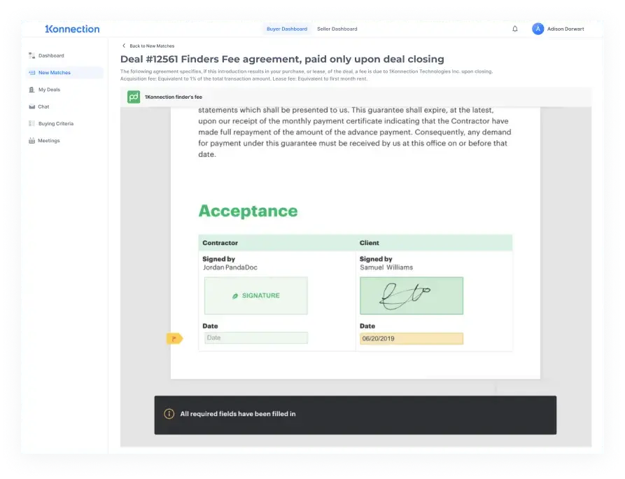 Implement digital signatures integration (PandaDoc - digital signature, dualy signed docs)