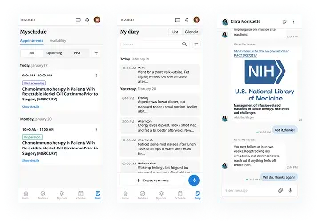 Designing supportive health monitoring & communication tools: Beyond matching, the platform required supportive features to improve engagement and transparency. This included designing an e-Diary for daily symptom tracking, secure messaging between patients and coordinators, and contextual notifications tied to appointments & payments. mobile