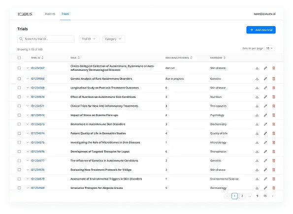 Large-scale data collection & processing: The platform needed to download and preprocess over 500,000 publicly available clinical trials from ClinicalTrials.gov and continuously keep the database updated. 