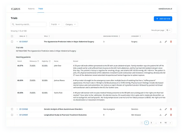 Extremely large documents: Some trial files exceeded 100,000 pages, while only a small portion of the content was relevant for AI matching. The system had to extract only meaningful data while still preserving links to the original full documents.